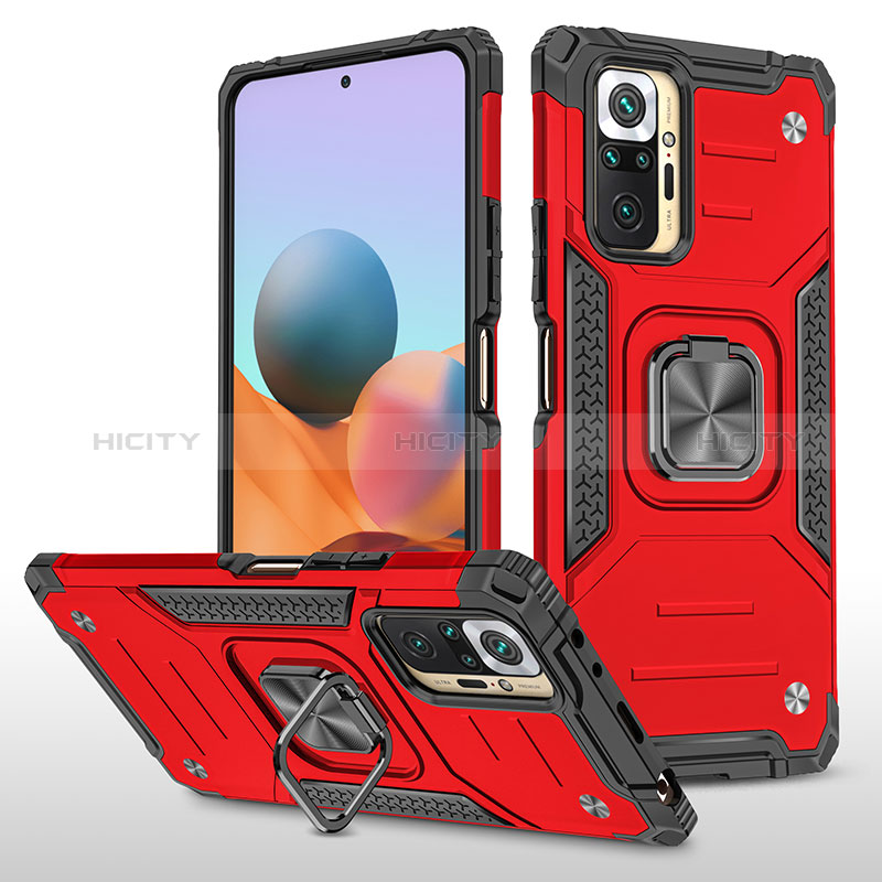 Funda Bumper Silicona y Plastico Mate Carcasa con Magnetico Anillo de dedo Soporte MQ1 para Xiaomi Redmi Note 10 Pro Max Rojo