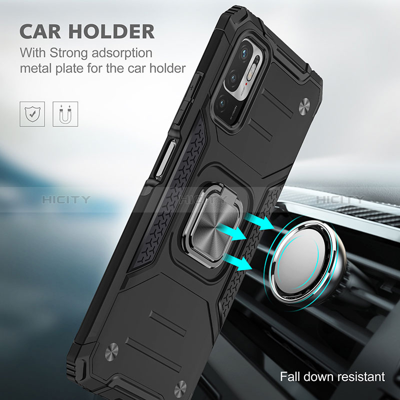 Funda Bumper Silicona y Plastico Mate Carcasa con Magnetico Anillo de dedo Soporte MQ1 para Xiaomi Redmi Note 10T 5G