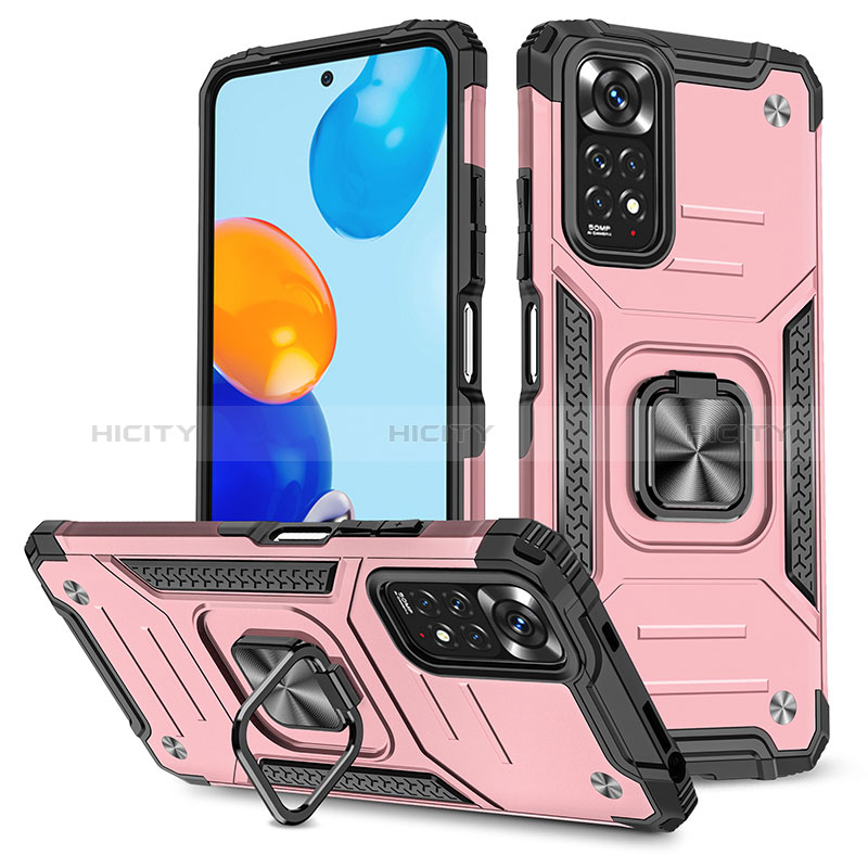 Funda Bumper Silicona y Plastico Mate Carcasa con Magnetico Anillo de dedo Soporte MQ1 para Xiaomi Redmi Note 11 4G (2022) Oro Rosa