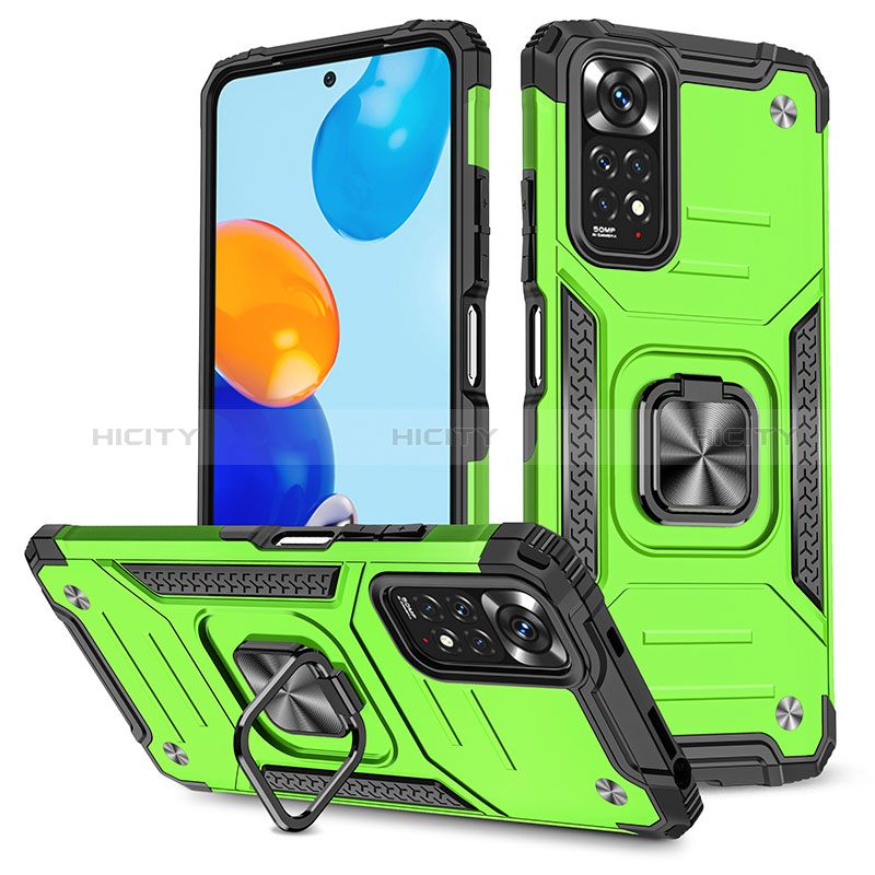 Funda Bumper Silicona y Plastico Mate Carcasa con Magnetico Anillo de dedo Soporte MQ1 para Xiaomi Redmi Note 11 4G (2022) Verde