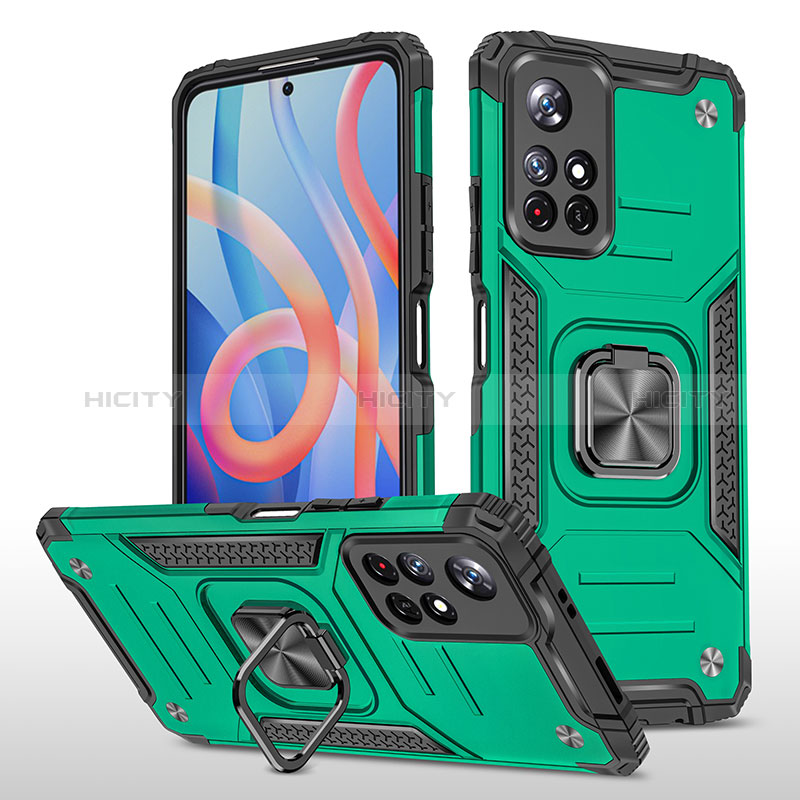 Funda Bumper Silicona y Plastico Mate Carcasa con Magnetico Anillo de dedo Soporte MQ1 para Xiaomi Redmi Note 11 5G Verde Noche