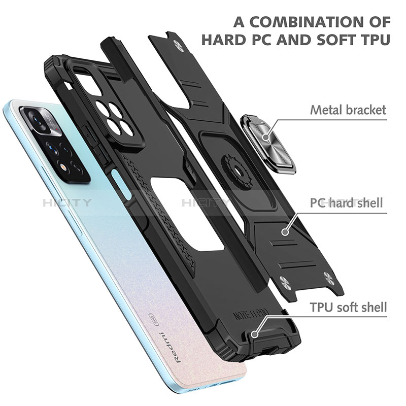 Funda Bumper Silicona y Plastico Mate Carcasa con Magnetico Anillo de dedo Soporte MQ1 para Xiaomi Redmi Note 11 Pro+ Plus 5G