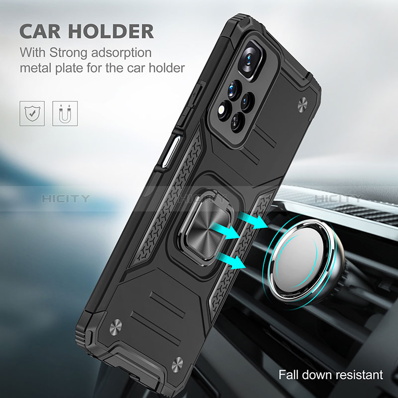 Funda Bumper Silicona y Plastico Mate Carcasa con Magnetico Anillo de dedo Soporte MQ1 para Xiaomi Redmi Note 11 Pro+ Plus 5G