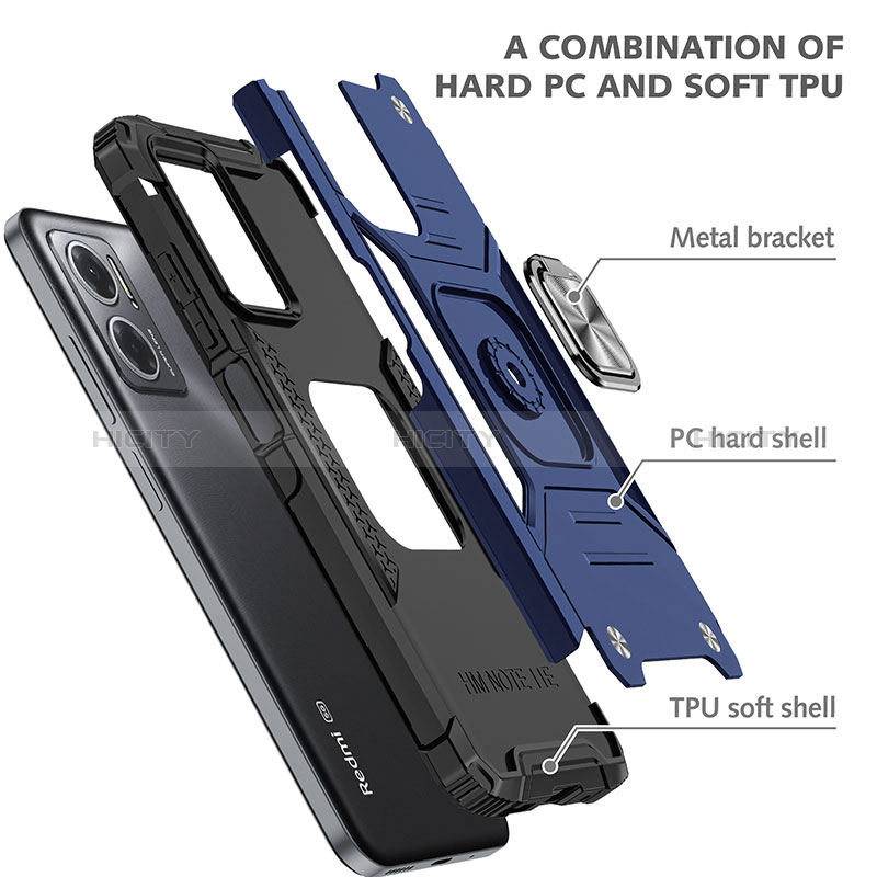 Funda Bumper Silicona y Plastico Mate Carcasa con Magnetico Anillo de dedo Soporte MQ1 para Xiaomi Redmi Note 11E 5G
