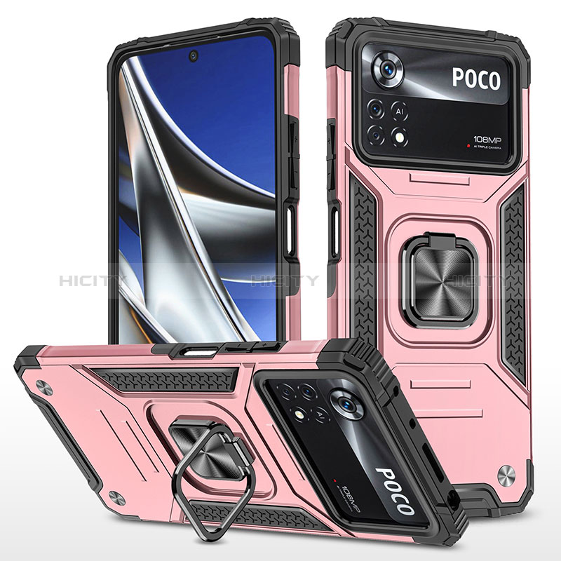 Funda Bumper Silicona y Plastico Mate Carcasa con Magnetico Anillo de dedo Soporte MQ1 para Xiaomi Redmi Note 11E Pro 5G