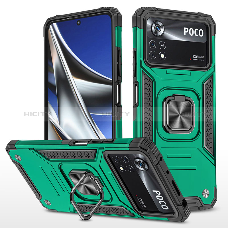 Funda Bumper Silicona y Plastico Mate Carcasa con Magnetico Anillo de dedo Soporte MQ1 para Xiaomi Redmi Note 11E Pro 5G Verde Noche