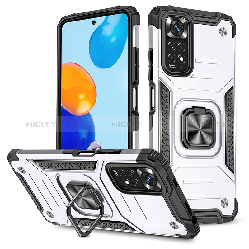 Funda Bumper Silicona y Plastico Mate Carcasa con Magnetico Anillo de dedo Soporte MQ1 para Xiaomi Redmi Note 11S 4G