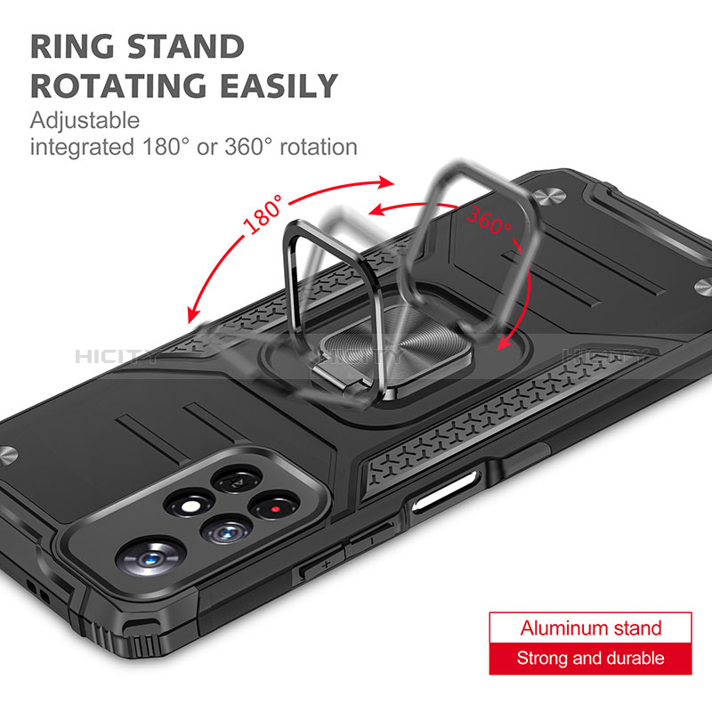 Funda Bumper Silicona y Plastico Mate Carcasa con Magnetico Anillo de dedo Soporte MQ1 para Xiaomi Redmi Note 11S 5G