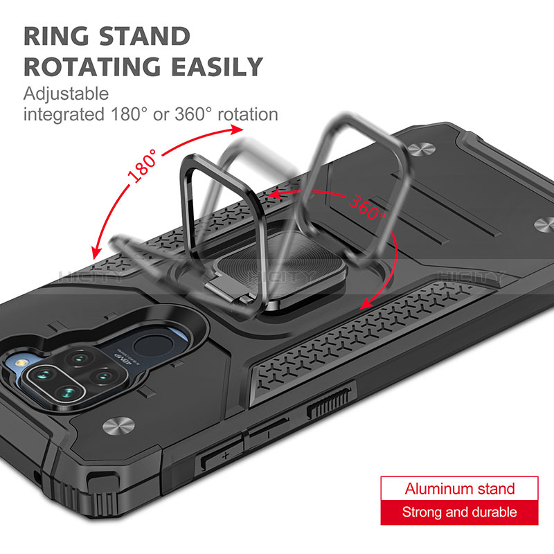 Funda Bumper Silicona y Plastico Mate Carcasa con Magnetico Anillo de dedo Soporte MQ1 para Xiaomi Redmi Note 9