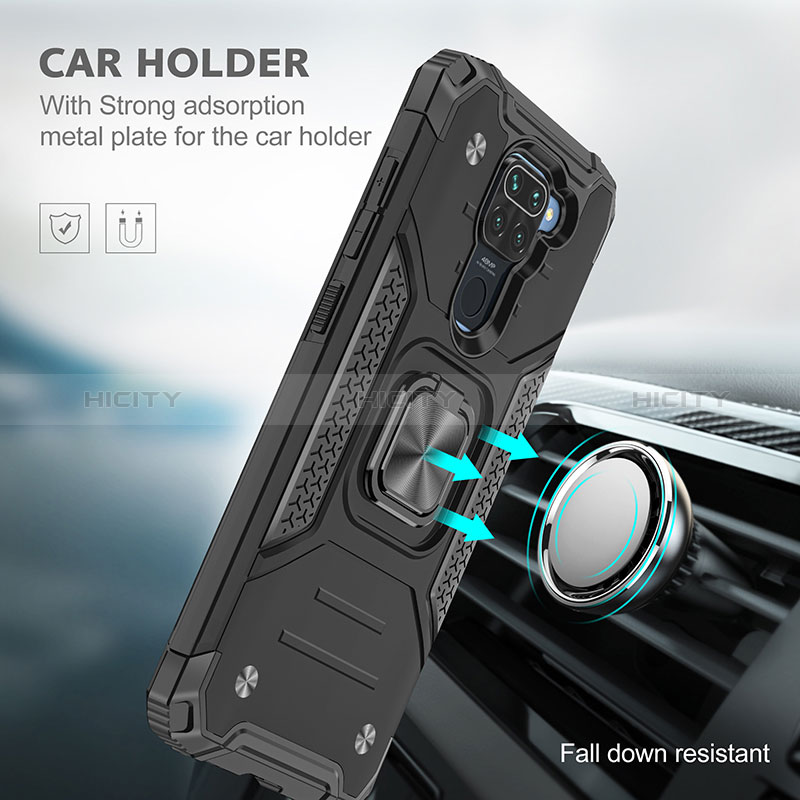 Funda Bumper Silicona y Plastico Mate Carcasa con Magnetico Anillo de dedo Soporte MQ1 para Xiaomi Redmi Note 9