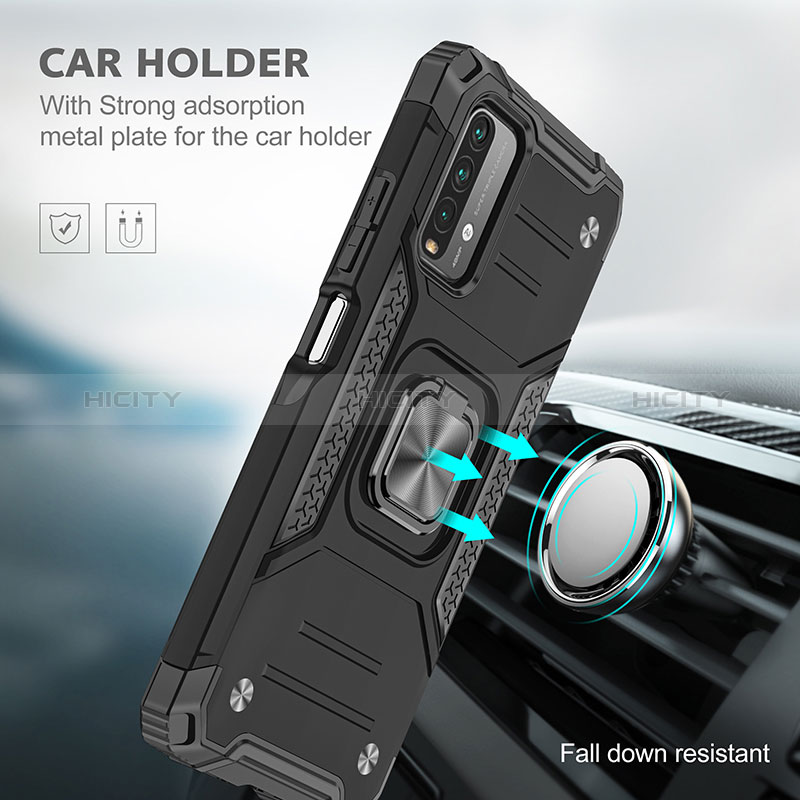 Funda Bumper Silicona y Plastico Mate Carcasa con Magnetico Anillo de dedo Soporte MQ1 para Xiaomi Redmi Note 9 4G