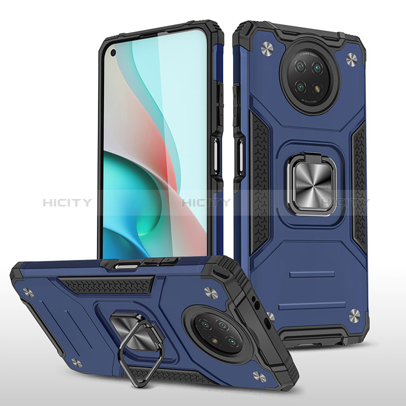 Funda Bumper Silicona y Plastico Mate Carcasa con Magnetico Anillo de dedo Soporte MQ1 para Xiaomi Redmi Note 9 5G Azul