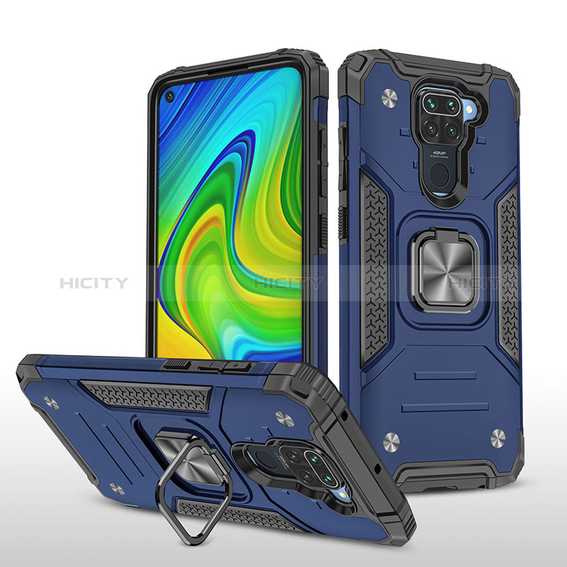 Funda Bumper Silicona y Plastico Mate Carcasa con Magnetico Anillo de dedo Soporte MQ1 para Xiaomi Redmi Note 9 Azul