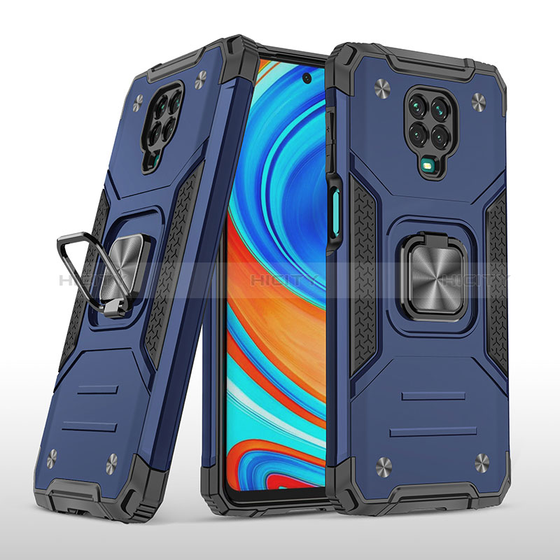 Funda Bumper Silicona y Plastico Mate Carcasa con Magnetico Anillo de dedo Soporte MQ1 para Xiaomi Redmi Note 9 Pro