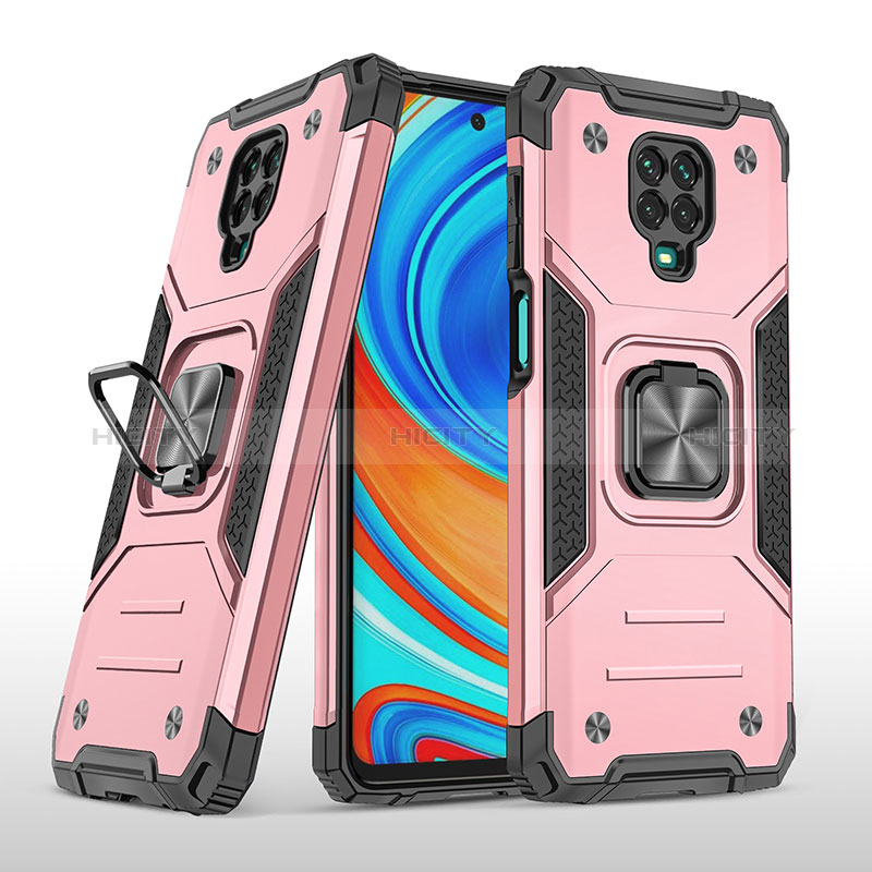 Funda Bumper Silicona y Plastico Mate Carcasa con Magnetico Anillo de dedo Soporte MQ1 para Xiaomi Redmi Note 9 Pro