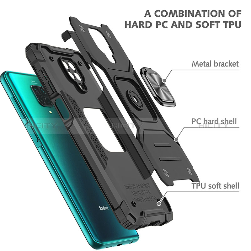 Funda Bumper Silicona y Plastico Mate Carcasa con Magnetico Anillo de dedo Soporte MQ1 para Xiaomi Redmi Note 9 Pro Max