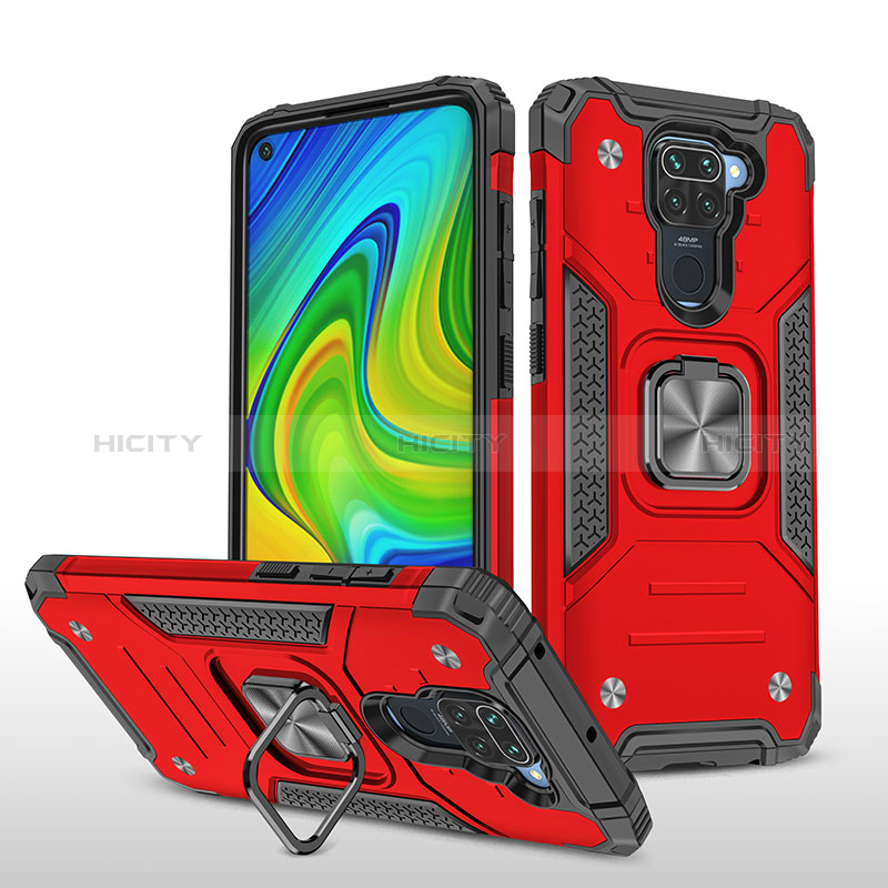 Funda Bumper Silicona y Plastico Mate Carcasa con Magnetico Anillo de dedo Soporte MQ1 para Xiaomi Redmi Note 9 Rojo