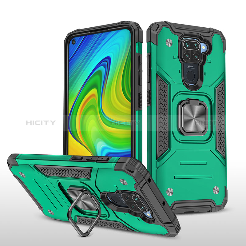 Funda Bumper Silicona y Plastico Mate Carcasa con Magnetico Anillo de dedo Soporte MQ1 para Xiaomi Redmi Note 9 Verde Noche