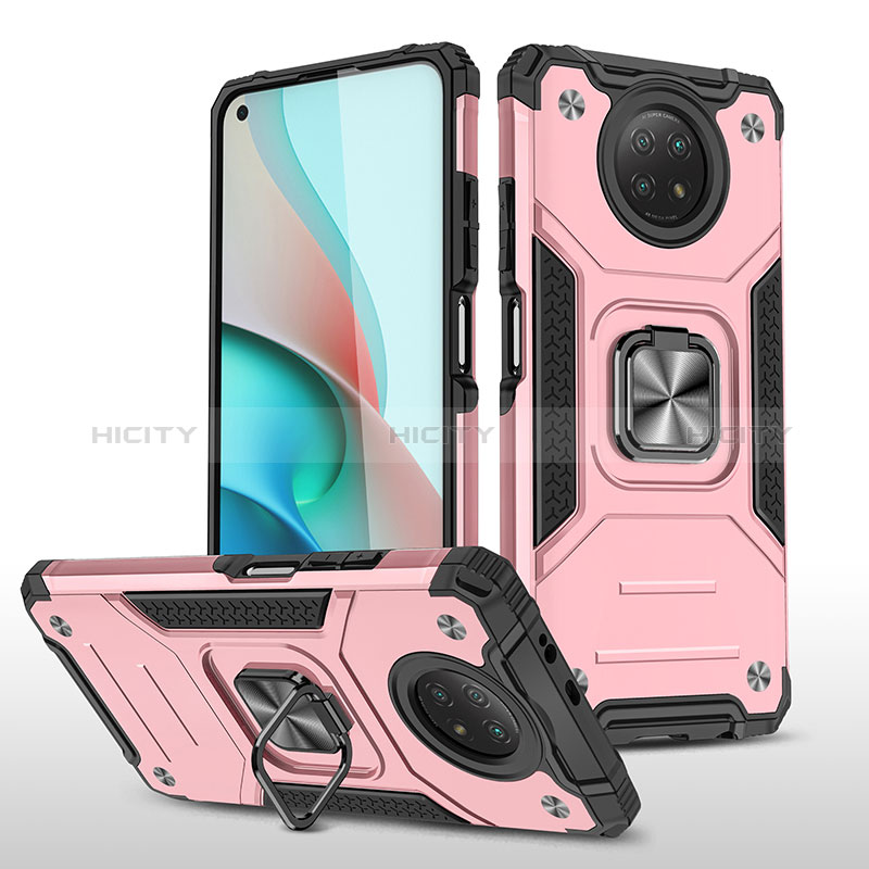 Funda Bumper Silicona y Plastico Mate Carcasa con Magnetico Anillo de dedo Soporte MQ1 para Xiaomi Redmi Note 9T 5G Oro Rosa