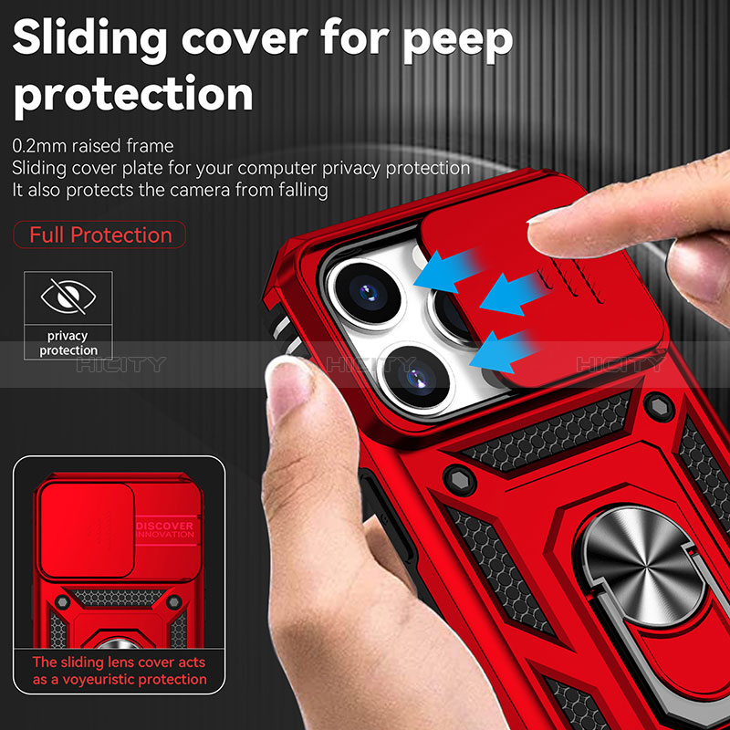 Funda Bumper Silicona y Plastico Mate Carcasa con Magnetico Anillo de dedo Soporte MQ2 para Apple iPhone 16 Pro