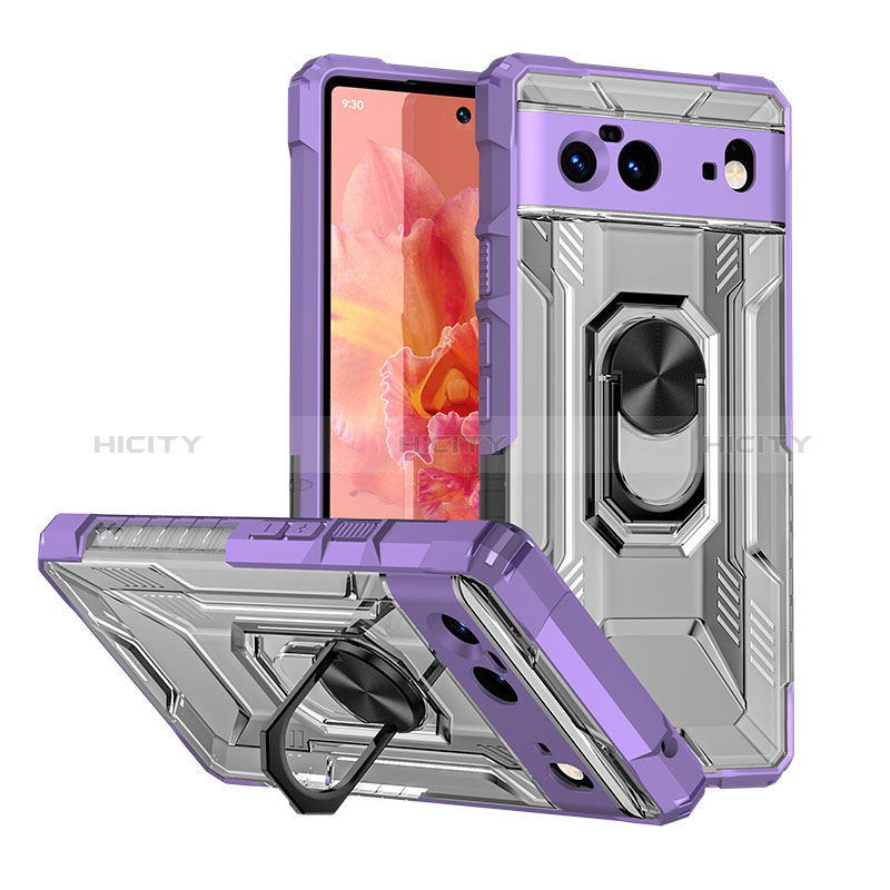 Funda Bumper Silicona y Plastico Mate Carcasa con Magnetico Anillo de dedo Soporte MQ2 para Google Pixel 6 5G