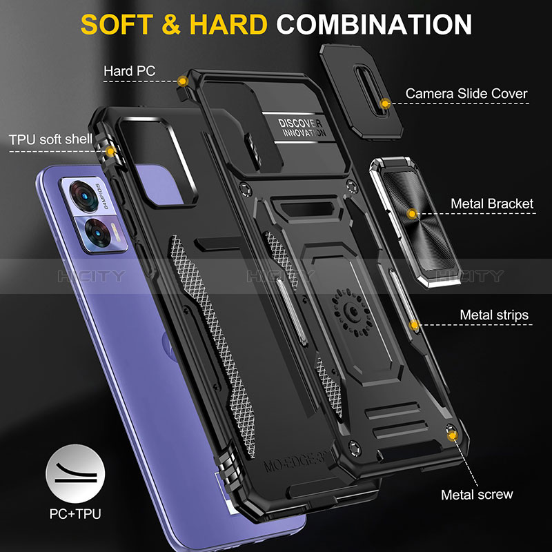 Funda Bumper Silicona y Plastico Mate Carcasa con Magnetico Anillo de dedo Soporte MQ2 para Motorola Moto Edge 30 Lite 5G