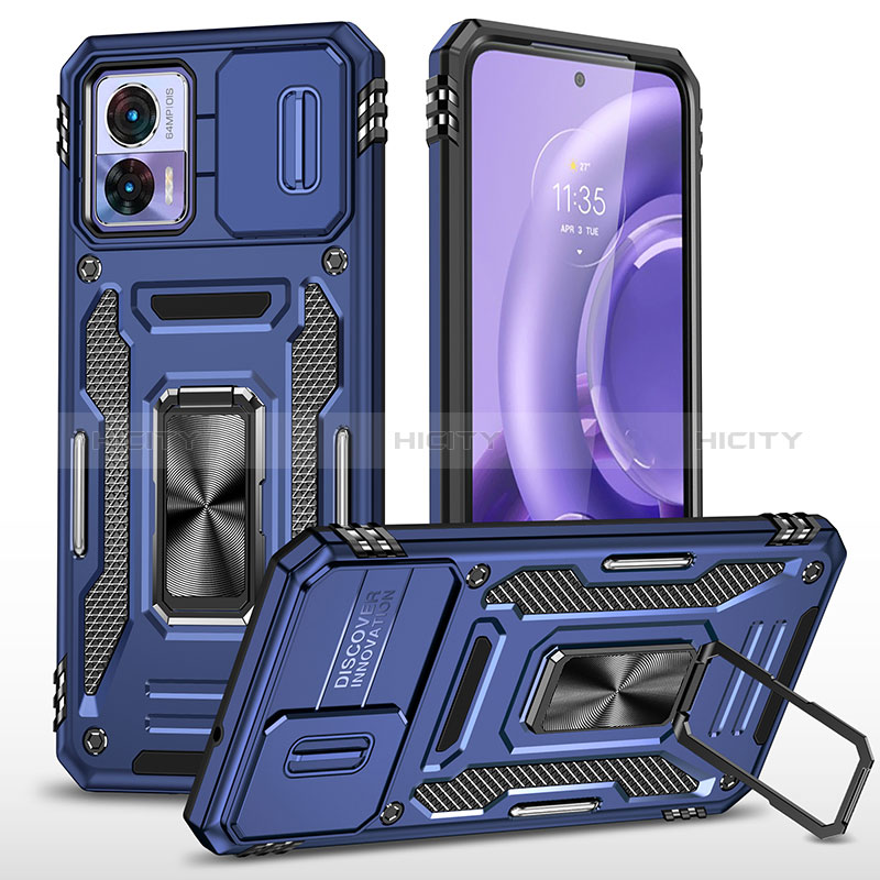 Funda Bumper Silicona y Plastico Mate Carcasa con Magnetico Anillo de dedo Soporte MQ2 para Motorola Moto Edge 30 Lite 5G