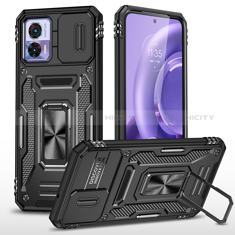 Funda Bumper Silicona y Plastico Mate Carcasa con Magnetico Anillo de dedo Soporte MQ2 para Motorola Moto Edge 30 Lite 5G