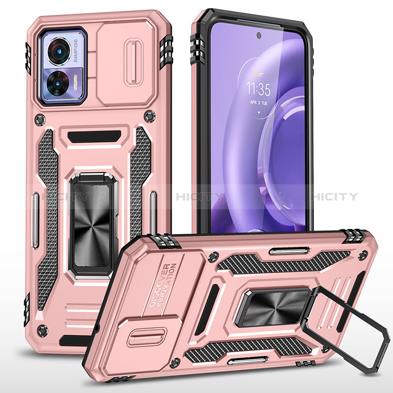 Funda Bumper Silicona y Plastico Mate Carcasa con Magnetico Anillo de dedo Soporte MQ2 para Motorola Moto Edge 30 Lite 5G