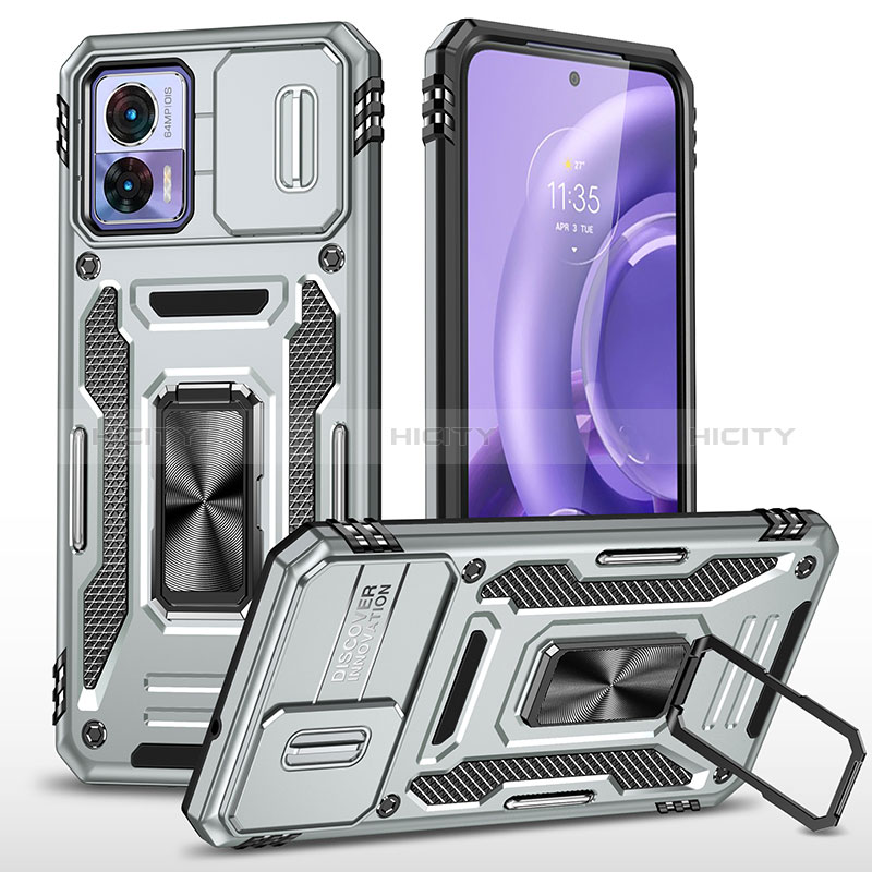 Funda Bumper Silicona y Plastico Mate Carcasa con Magnetico Anillo de dedo Soporte MQ2 para Motorola Moto Edge 30 Neo 5G