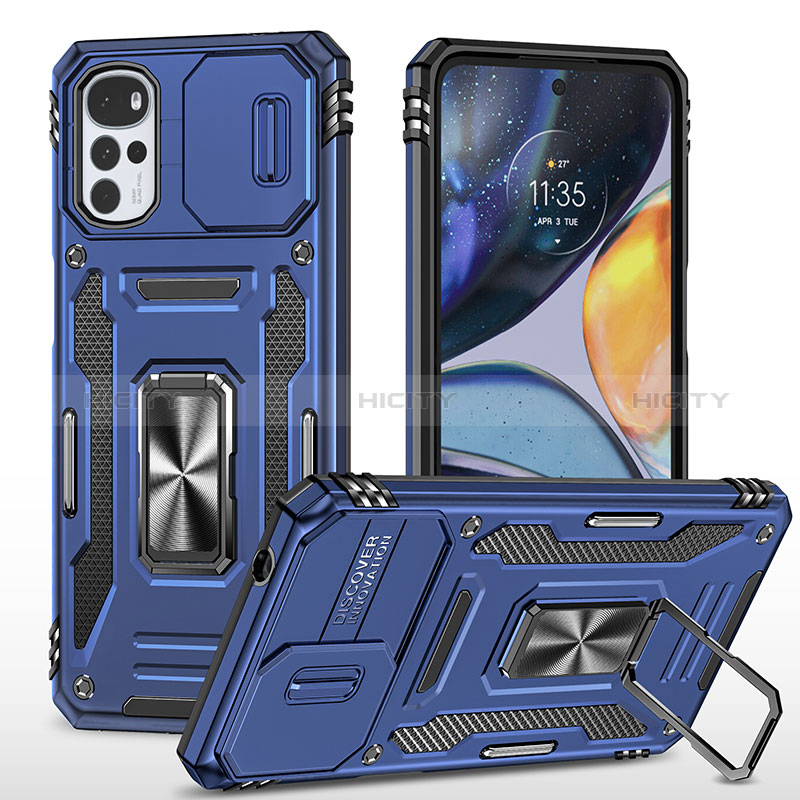 Funda Bumper Silicona y Plastico Mate Carcasa con Magnetico Anillo de dedo Soporte MQ2 para Motorola Moto G22