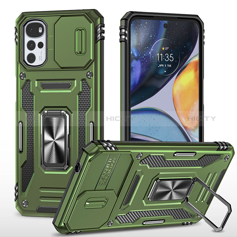 Funda Bumper Silicona y Plastico Mate Carcasa con Magnetico Anillo de dedo Soporte MQ2 para Motorola Moto G22