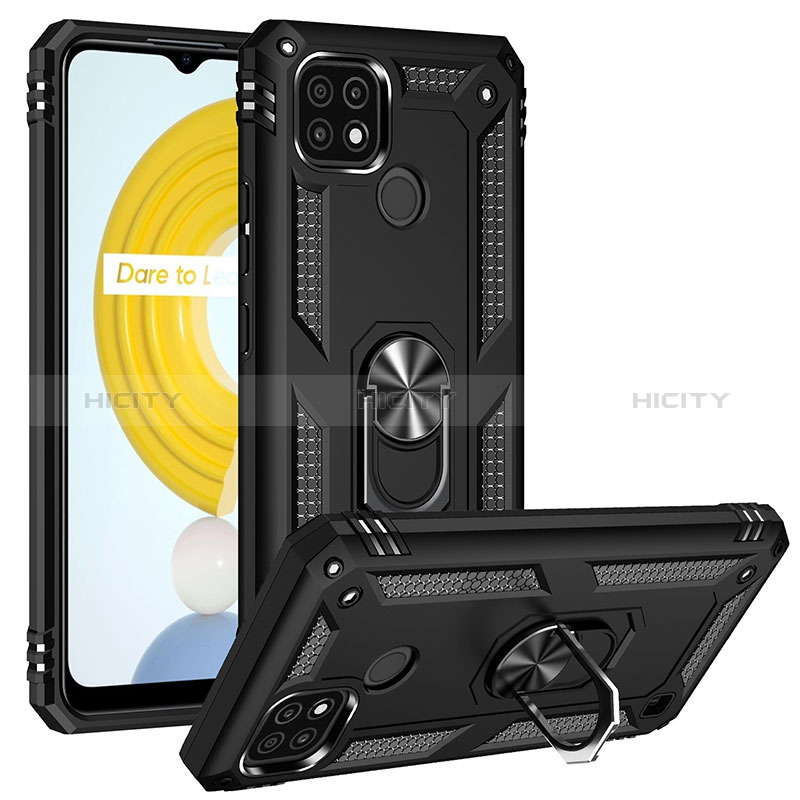 Funda Bumper Silicona y Plastico Mate Carcasa con Magnetico Anillo de dedo Soporte MQ2 para Realme C21