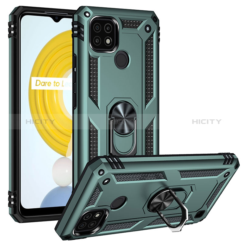 Funda Bumper Silicona y Plastico Mate Carcasa con Magnetico Anillo de dedo Soporte MQ2 para Realme C21