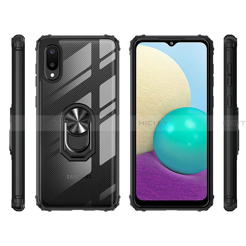 Funda Bumper Silicona y Plastico Mate Carcasa con Magnetico Anillo de dedo Soporte MQ2 para Samsung Galaxy A02