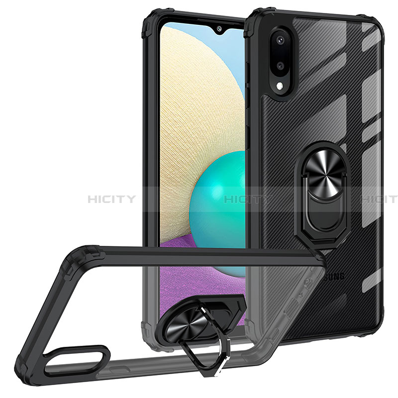 Funda Bumper Silicona y Plastico Mate Carcasa con Magnetico Anillo de dedo Soporte MQ2 para Samsung Galaxy A02