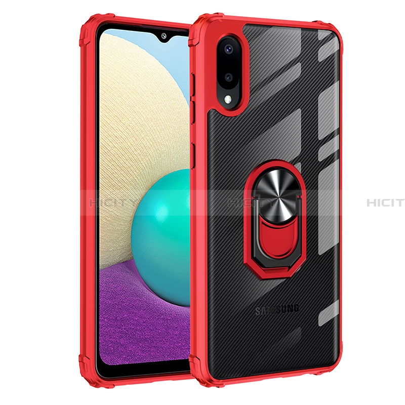 Funda Bumper Silicona y Plastico Mate Carcasa con Magnetico Anillo de dedo Soporte MQ2 para Samsung Galaxy A02 Rojo