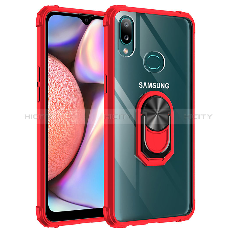 Funda Bumper Silicona y Plastico Mate Carcasa con Magnetico Anillo de dedo Soporte MQ2 para Samsung Galaxy A10s Rojo