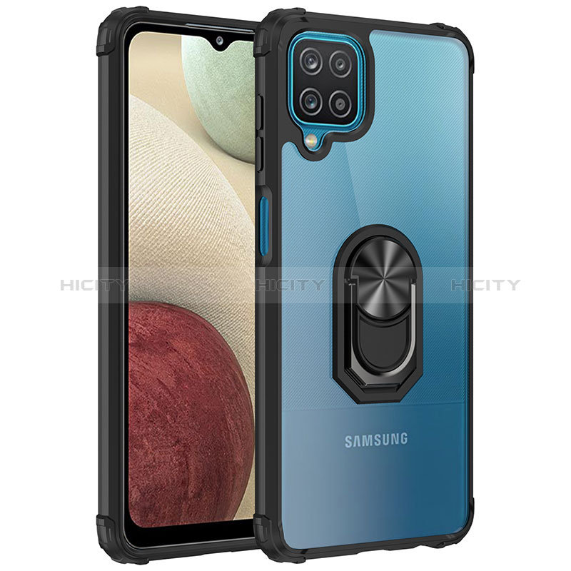 Funda Bumper Silicona y Plastico Mate Carcasa con Magnetico Anillo de dedo Soporte MQ2 para Samsung Galaxy A12