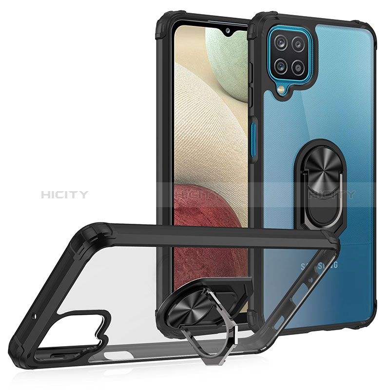 Funda Bumper Silicona y Plastico Mate Carcasa con Magnetico Anillo de dedo Soporte MQ2 para Samsung Galaxy A12