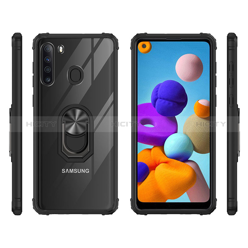 Funda Bumper Silicona y Plastico Mate Carcasa con Magnetico Anillo de dedo Soporte MQ2 para Samsung Galaxy A21