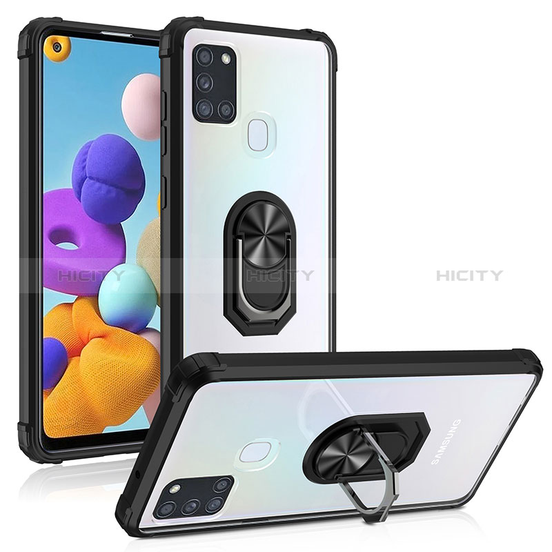 Funda Bumper Silicona y Plastico Mate Carcasa con Magnetico Anillo de dedo Soporte MQ2 para Samsung Galaxy A21s