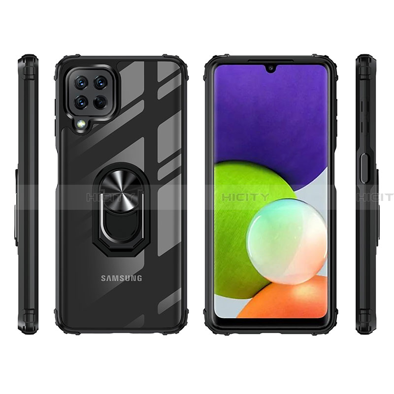 Funda Bumper Silicona y Plastico Mate Carcasa con Magnetico Anillo de dedo Soporte MQ2 para Samsung Galaxy A22 4G