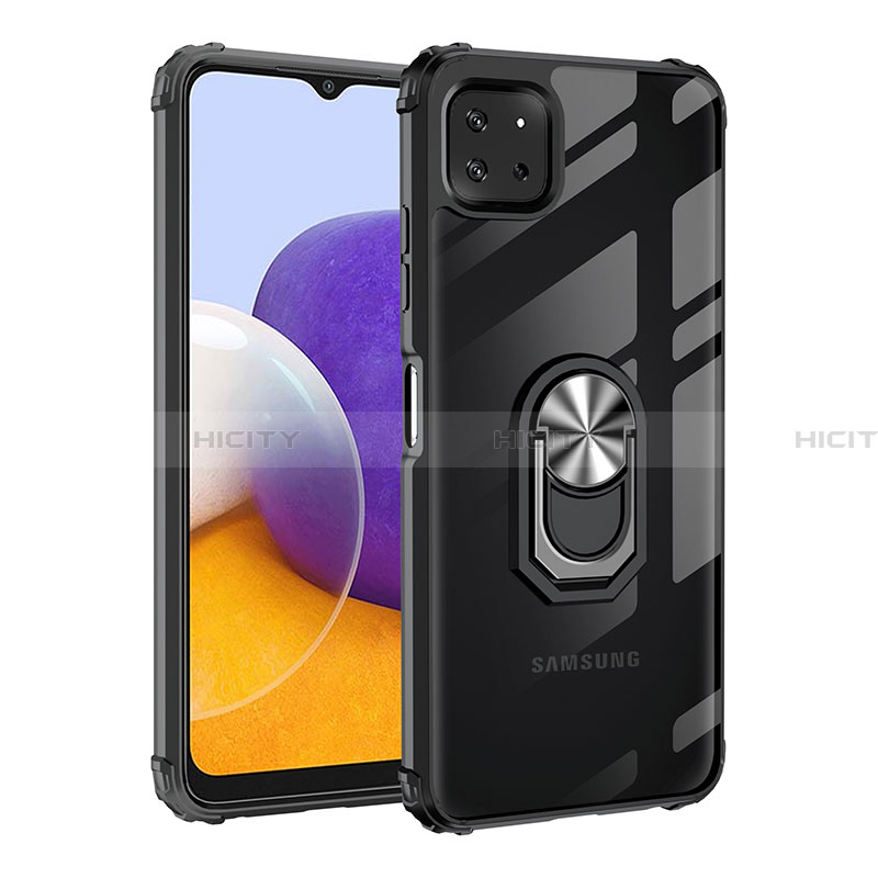 Funda Bumper Silicona y Plastico Mate Carcasa con Magnetico Anillo de dedo Soporte MQ2 para Samsung Galaxy A22 5G Plata y Negro