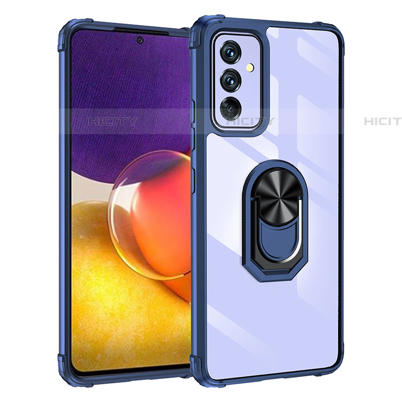 Funda Bumper Silicona y Plastico Mate Carcasa con Magnetico Anillo de dedo Soporte MQ2 para Samsung Galaxy A24 4G Azul