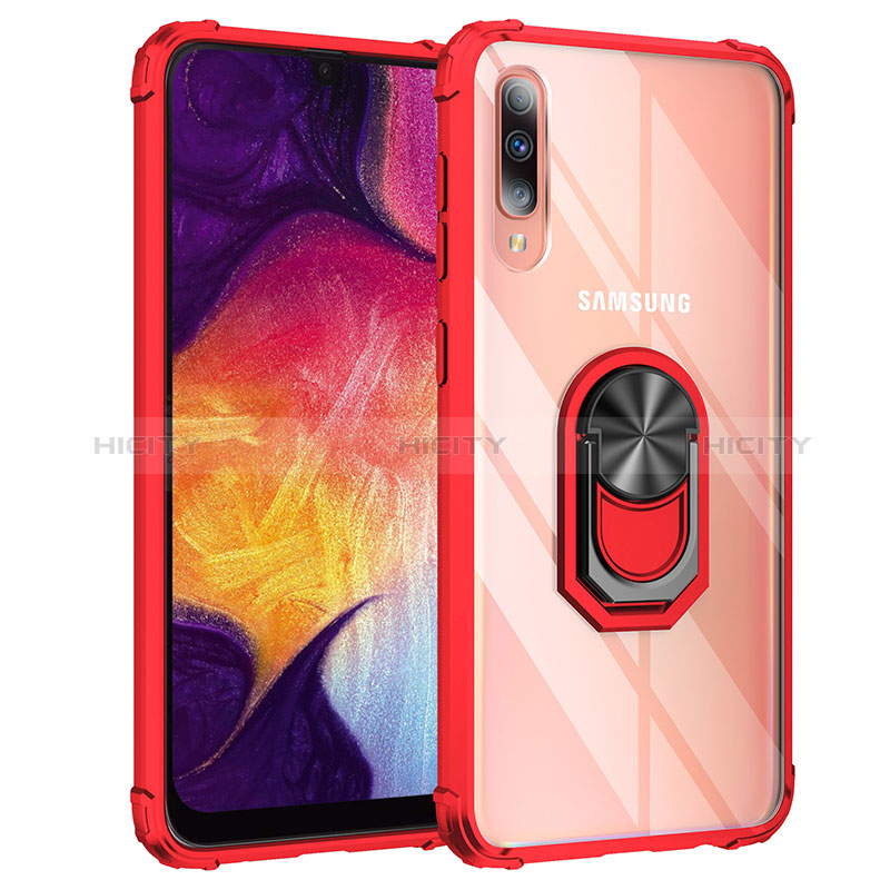 Funda Bumper Silicona y Plastico Mate Carcasa con Magnetico Anillo de dedo Soporte MQ2 para Samsung Galaxy A30S Rojo