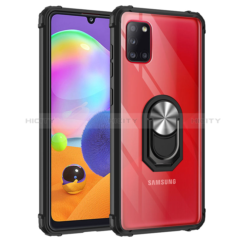 Funda Bumper Silicona y Plastico Mate Carcasa con Magnetico Anillo de dedo Soporte MQ2 para Samsung Galaxy A31 Plata y Negro