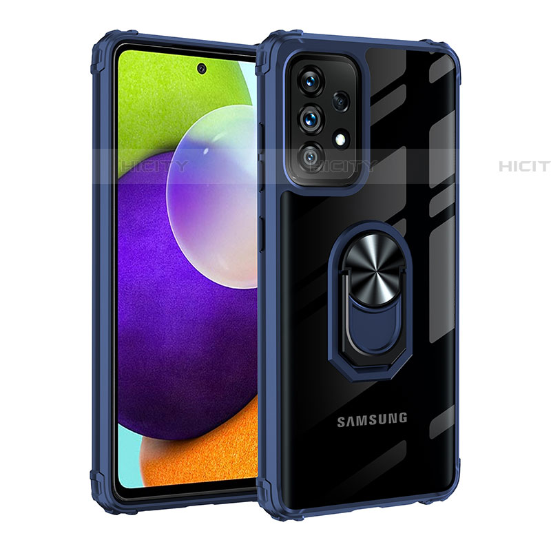 Funda Bumper Silicona y Plastico Mate Carcasa con Magnetico Anillo de dedo Soporte MQ2 para Samsung Galaxy A52 4G Azul