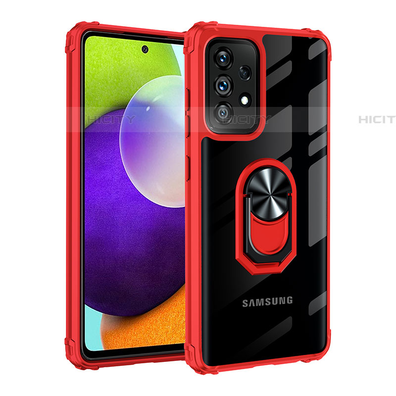 Funda Bumper Silicona y Plastico Mate Carcasa con Magnetico Anillo de dedo Soporte MQ2 para Samsung Galaxy A52 5G Rojo