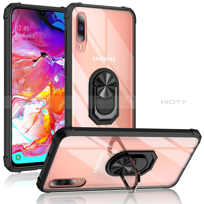 Funda Bumper Silicona y Plastico Mate Carcasa con Magnetico Anillo de dedo Soporte MQ2 para Samsung Galaxy A70